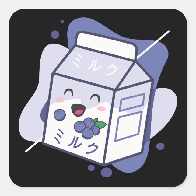 Adesivo Quadrado Kawaii Cow Retro Japan Bluberry milk (Frente)