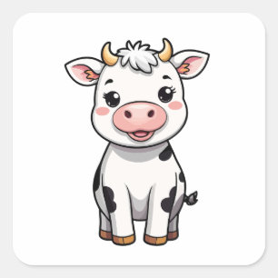 Adesivo Quadrado Kawaii Cow Sticker