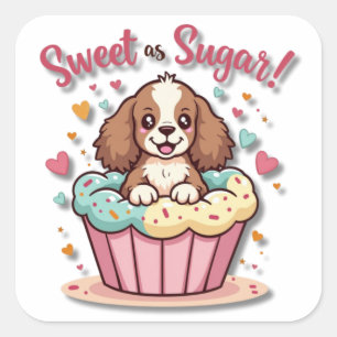 Adesivo Quadrado Kawaii Cupcake Pup: Doce como Açúcar!
