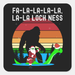 Adesivo Quadrado Kawaii Fa La La La LochNess Papai noel Alienígena