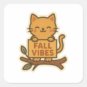 Adesivo Quadrado Kawaii Fall Cats - Vinhetas de outono