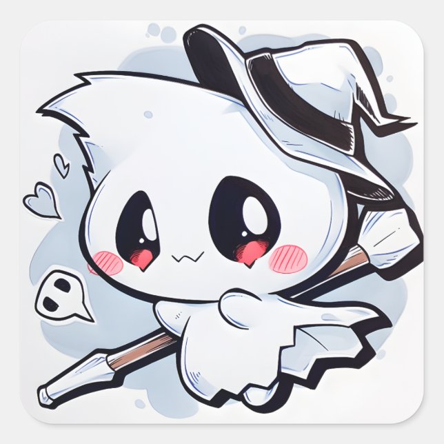 Adesivo Quadrado Kawaii Ghost 01 (Frente)