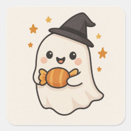Adesivo Quadrado Kawaii Ghost com o Halloween Candy