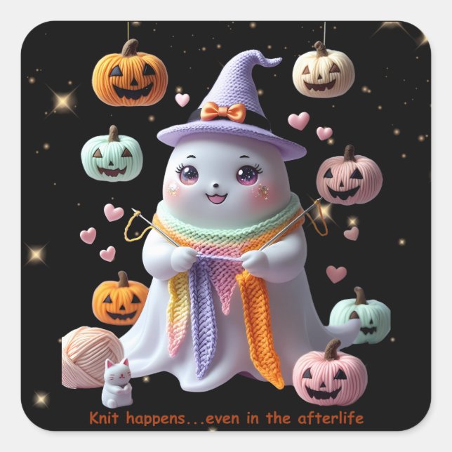 Adesivo Quadrado *Kawaii Ghost Knitker - Gi Bonito Halloween (Frente)