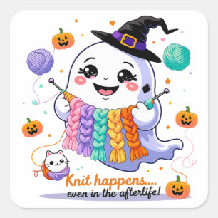 Adesivo Quadrado Kawaii Ghost Knitker - Gif Bonito Halloween