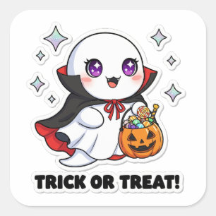 Adesivo Quadrado Kawaii Ghost Sticker - Fantasma Bonito do Hallowee