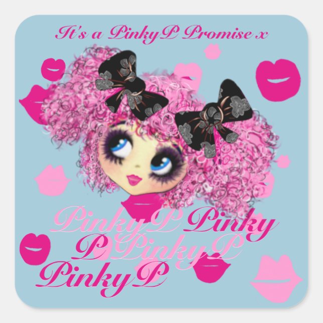 Adesivo Quadrado Kawaii Girl Pinky Promete presentes para amigos (Frente)