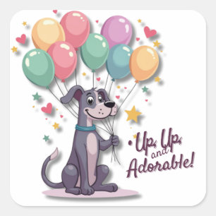 Adesivo Quadrado Kawaii Great Dane Pup com Balões
