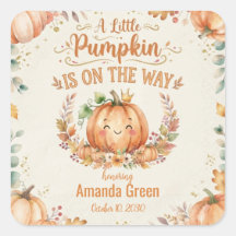 Kawaii Little Pumpkin Baby Shower Square Sticker