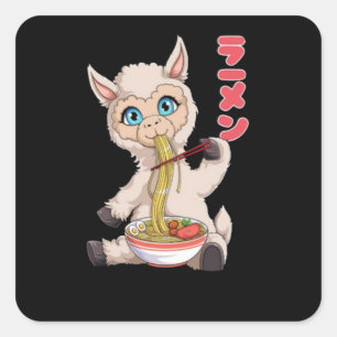 Adesivo Quadrado Kawaii Llama Ramen Faz Noodles Trigo Animado Japon