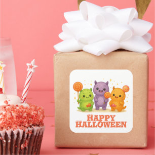 Adesivo Quadrado Kawaii Monsters & Lollipops Halloween
