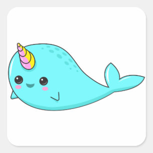 Adesivo Quadrado Kawaii Narwhal