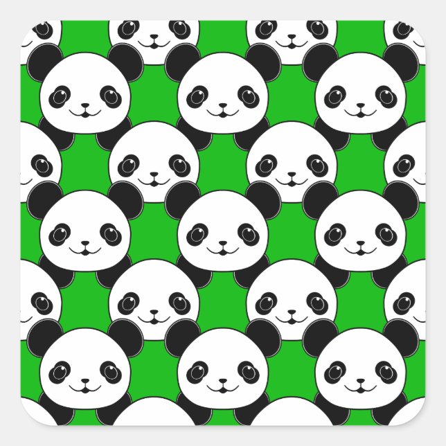 Adesivo Quadrado Kawaii Panda Bear Pattern (Frente)