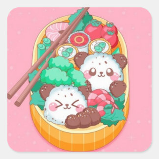 Adesivo Quadrado Kawaii Panda Sushi
