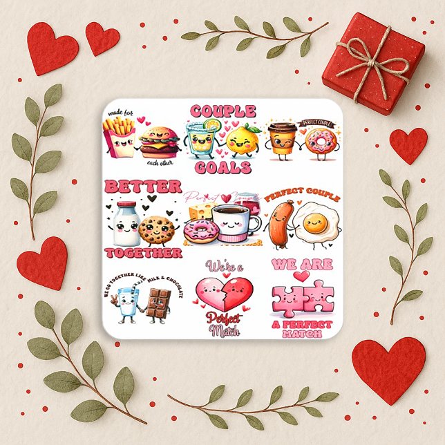 Adesivo Quadrado Kawaii Pastel Food Pair Valentine (Criador carregado)