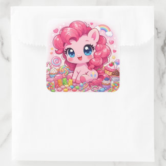 Adesivo Quadrado Kawaii Pink Pony Chibi Art – Sweet Candy & Cupcake