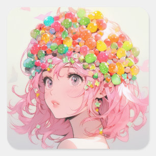 Adesivo Quadrado Kawaii Rainbow Pastel Candy Mushroom AnimGirl