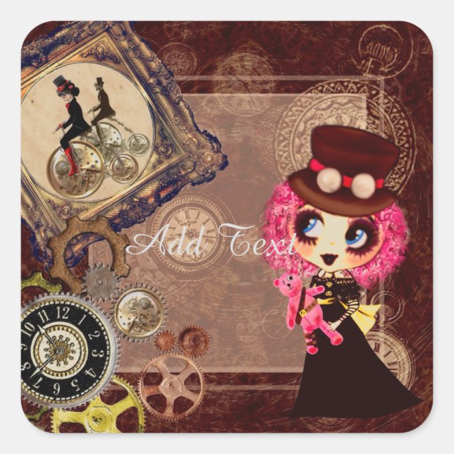Adesivo Quadrado Kawaii Steampunk PinkyP (Frente)