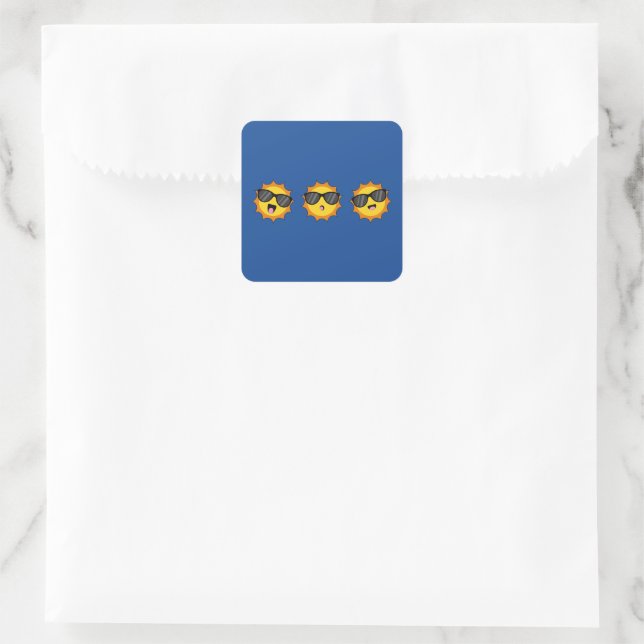 Adesivo Quadrado Kawaii Sun com óculos Sunglass Happy Emoji Faces (Bolsa)