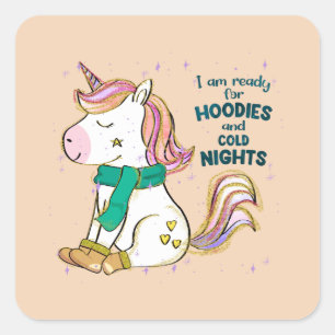Adesivo Quadrado Kawaii Unicorn   Inverno e Hoodies