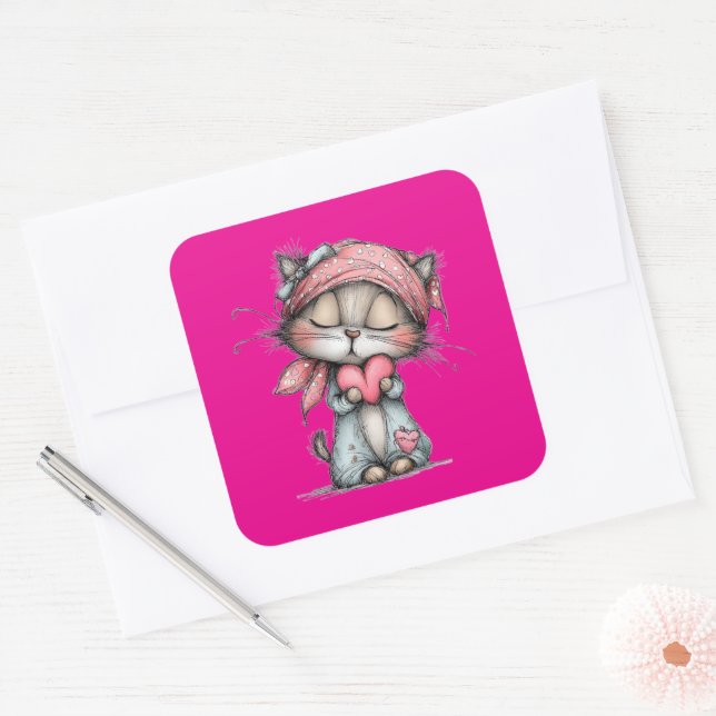 Adesivo Quadrado Kawaii Valentine Character 3 Inch Sticker – Cute L (Envelope)