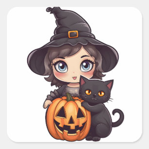 Adesivo Quadrado Kawaii Witch Girl