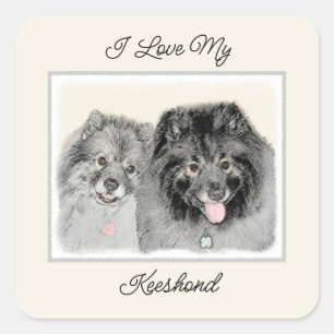 Adesivo Quadrado Keeshond Graphics Keeshond Mãe e Filho