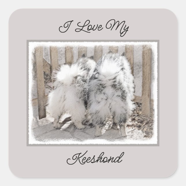 Adesivo Quadrado Keeshonds na Pintura de Portão - Arte de Cachorro  (Frente)