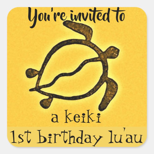 Adesivo Quadrado Keiki Primeiro Aniversário Luau (Frente)