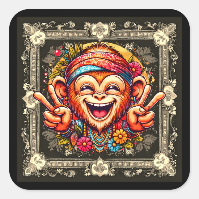 Adesivo Quadrado "Kelly the Chill Monkey Sticker" (Frente)