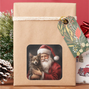 Adesivo Quadrado Kelpie australiano com Natal de Papai Noel
