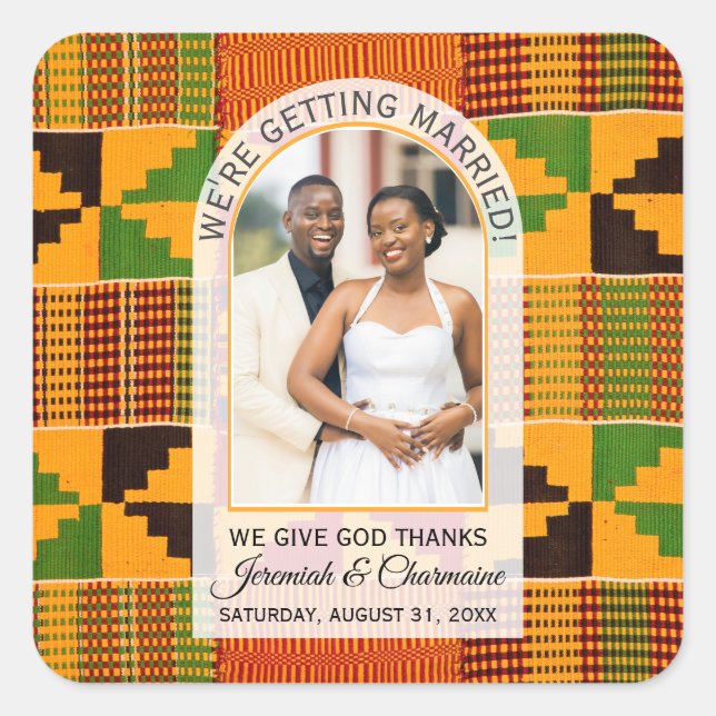 Adesivo Quadrado Kente Photo Custom Name WEDDING  (Frente)