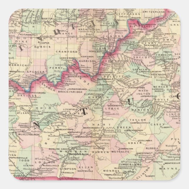 Adesivo Quadrado Kentucky, Tennessee (Frente)