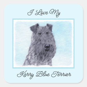 Adesivo Quadrado Kerry Blue Terrier pintando uma pintura cãozinha o