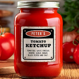 Adesivo Quadrado Ketchup de tomate editável com letreiro enferrujad