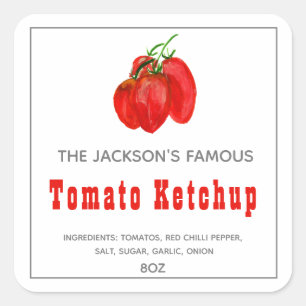 Adesivo Quadrado Ketchup de Tomato Homemade Rótulo de molho