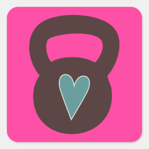 Adesivo Quadrado Kettlebell Com Coração