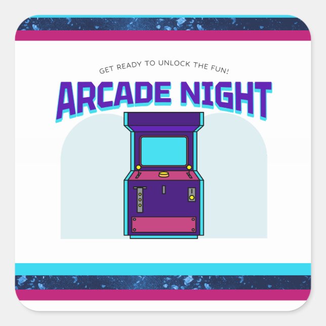 Adesivo Quadrado Kids Arcade Night Festa de aniversário Square Stic (Frente)