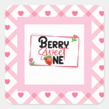 Kids Berry Sweet One Party Square Sticker