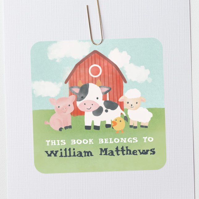 Adesivo Quadrado Kids Cute Farm Animal School Library Bookplate (Criador carregado)