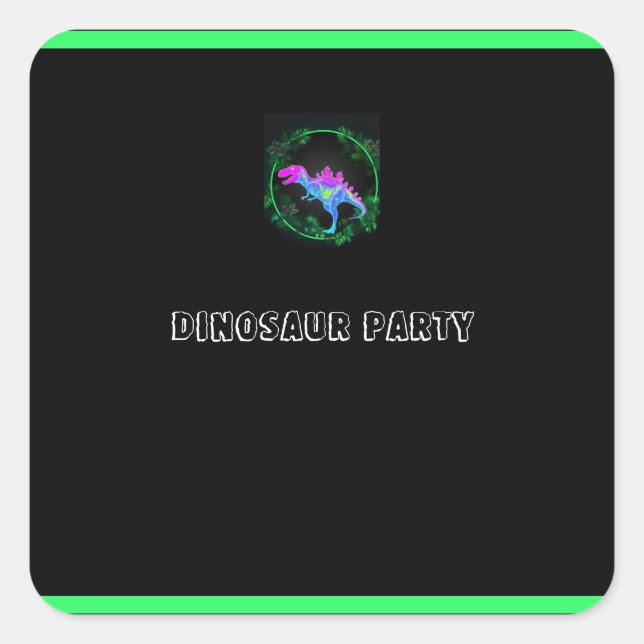 Adesivo Quadrado Kids Dinossaur Festa de aniversário Square Sticker (Frente)