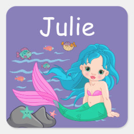 Adesivo Quadrado Kids Mermaid Name Sticker