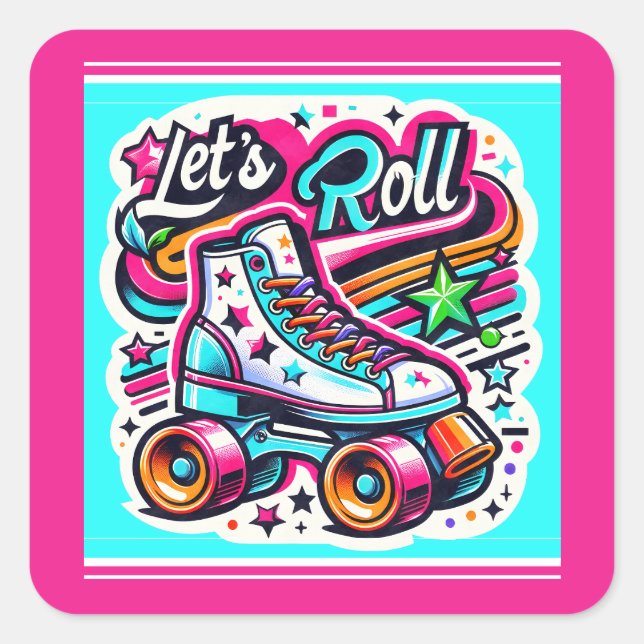 Adesivo Quadrado Kids Retro Roller Party Square Sticker (Frente)