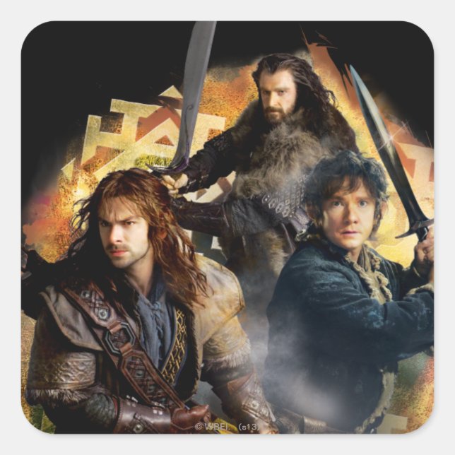 Adesivo Quadrado Kili, BILBO BAGGINS™, & THORIN OAKENSHIELD™ Art (Frente)