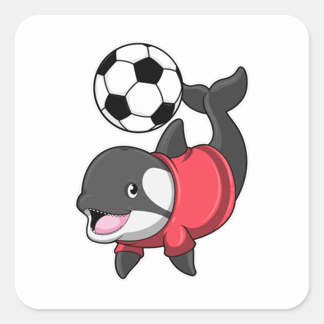 Adesivo Quadrado Killerwhale como jogador de futebol com futebol (Frente)