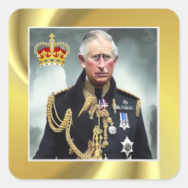 Adesivo Quadrado King Charles III Dourado de fundo Square Sticker