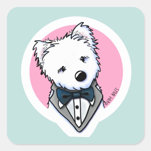 Adesivo Quadrado KiniArt Tuxedo Westie (Frente)