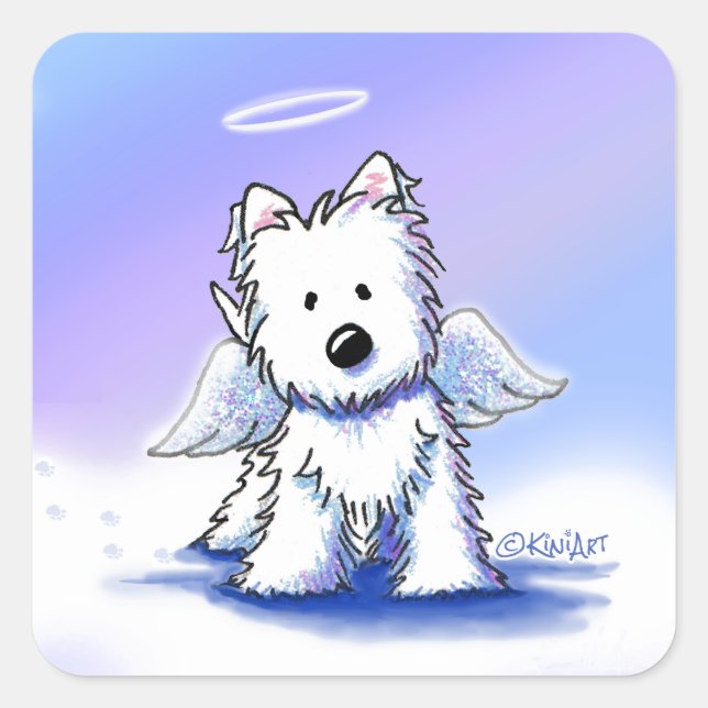 Adesivo Quadrado KiniArt Westie Angel Square Sticker (Frente)