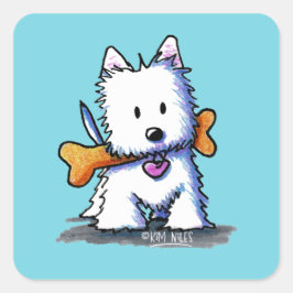 Adesivo Quadrado KiniArt Westie com Osso