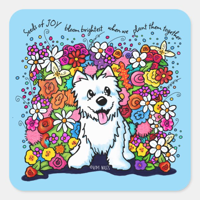Adesivo Quadrado KiniArt Westie Joyful Garden (Frente)